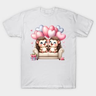 Valentine Hedgehog Couple Sitting Sofa T-Shirt